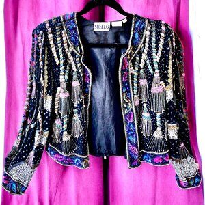 Vintage SweeLo Multi-Color Beaded Sequins Silk Jacket Womens size Large (10-12)
